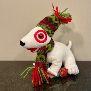 Target Bullseye Dog Mascot Plush Hat Scarf Knit Christmas HolildayToy